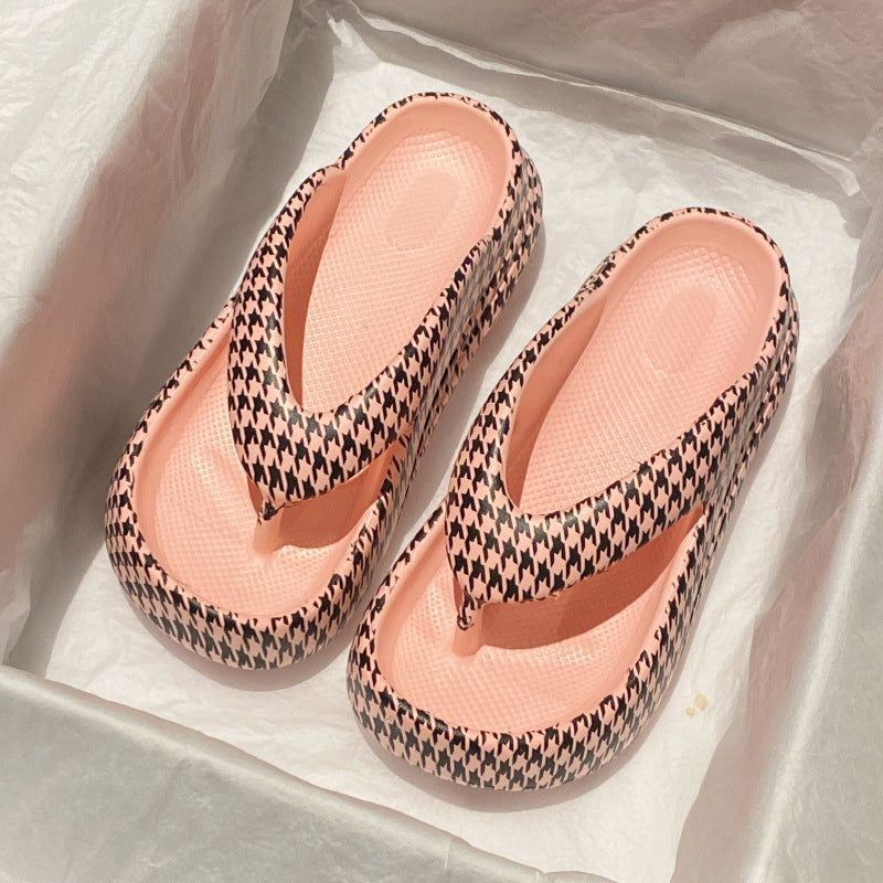 Trendy Houndstooth Flip-Flops – Vibrant Colors & Comfortable Fit
