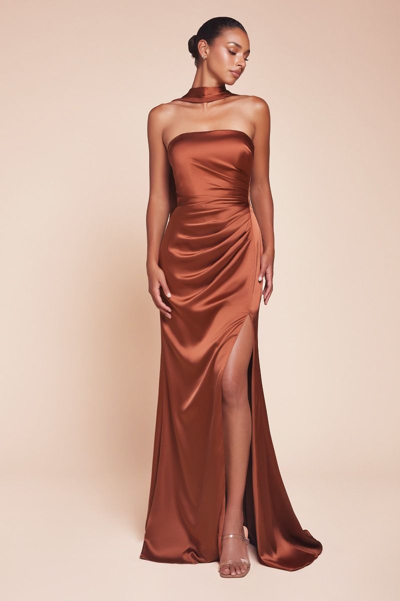 7451 - STRAPLESS SATIN DRESS & SASH