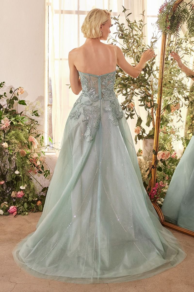 A1387 - STRAPLESS EMBELLISHED TULLE BALL GOWN