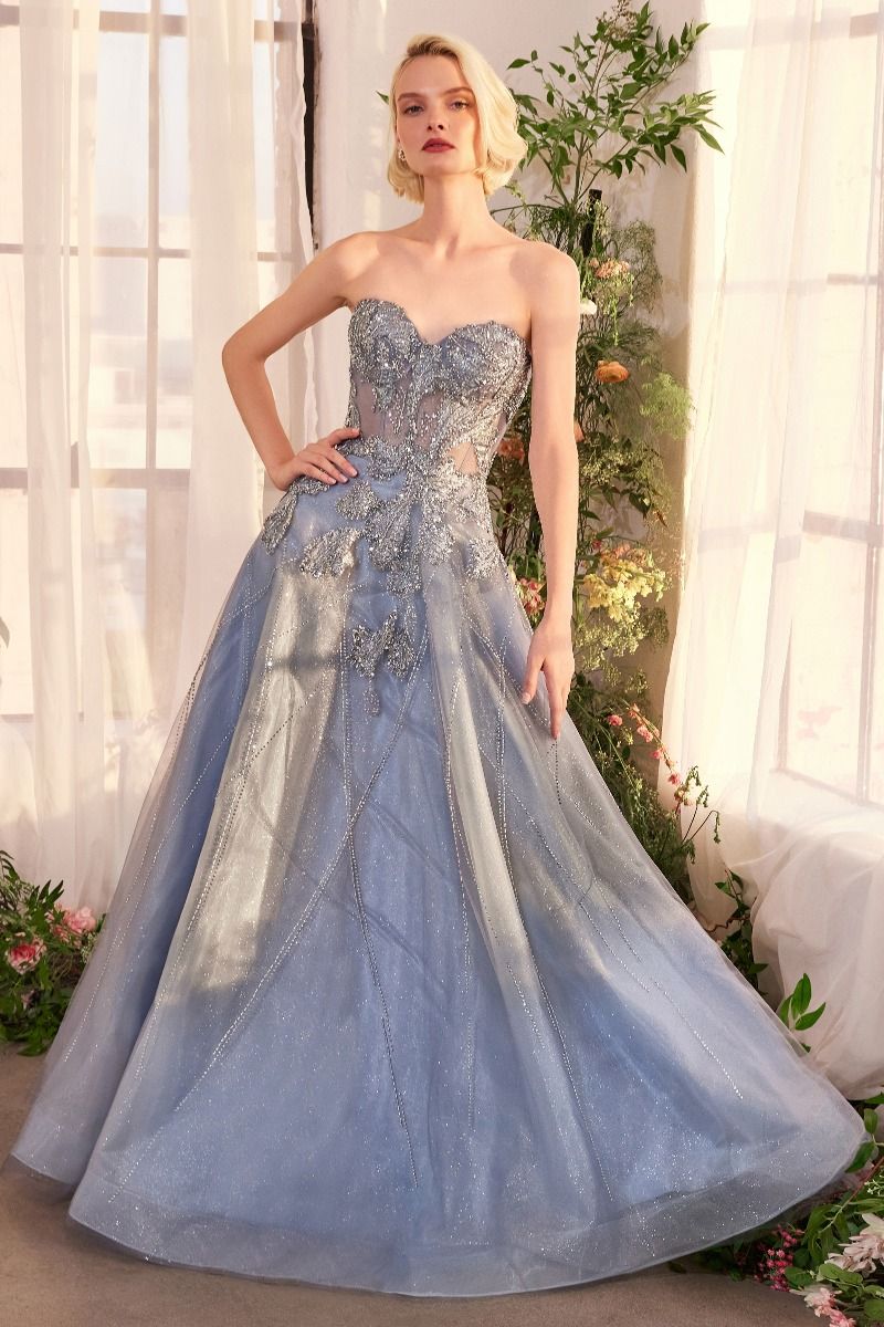 A1387 - STRAPLESS EMBELLISHED TULLE BALL GOWN