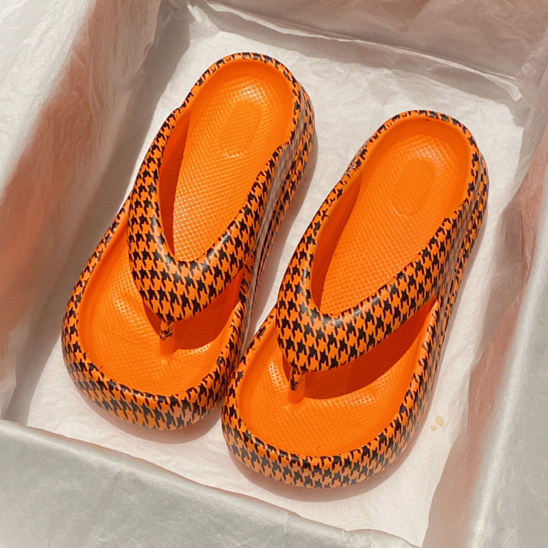 Trendy Houndstooth Flip-Flops – Vibrant Colors & Comfortable Fit