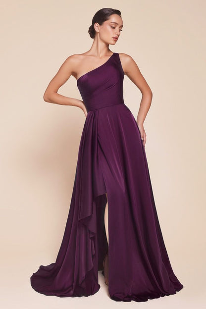 7450 - ONE SHOULDER SATIN A-LINE DRESS