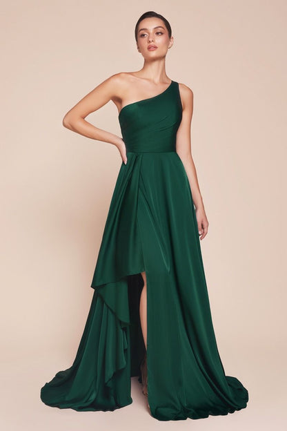 7450 - ONE SHOULDER SATIN A-LINE DRESS