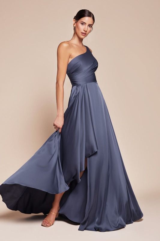 7450 - ONE SHOULDER SATIN A-LINE DRESS