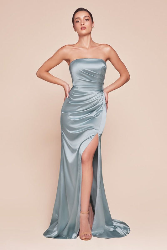 7451 - STRAPLESS SATIN DRESS & SASH