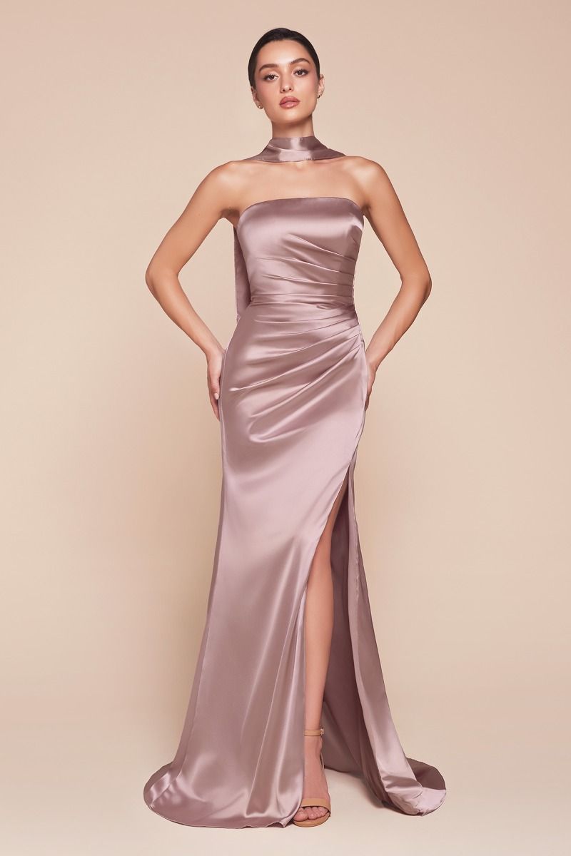 7451 - STRAPLESS SATIN DRESS & SASH