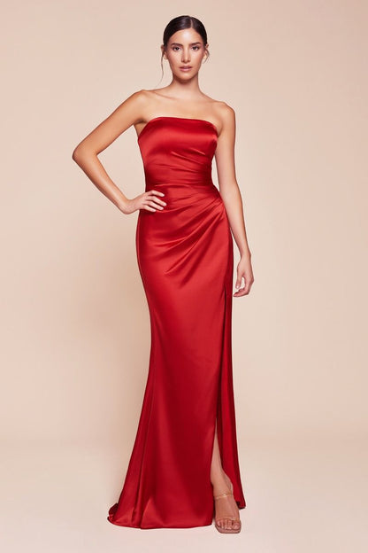 7451 - STRAPLESS SATIN DRESS & SASH