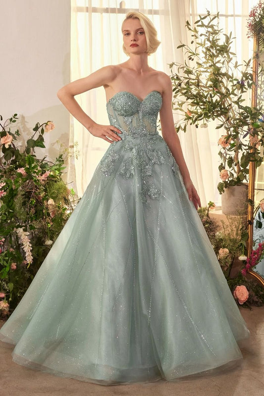 A1387 - STRAPLESS EMBELLISHED TULLE BALL GOWN