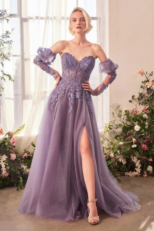 A1398 - STRAPLESS A-LINE DRESS & REMOVABLE SLEEVES