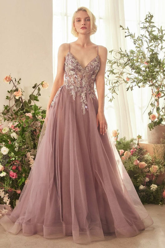 A1419 -  ENGLISH VIOLET A-LINE LAYERED TULLE GOWN OF WHIMSY