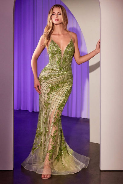 CC0389 - LACE EMBELLISHED FITTED GOWN