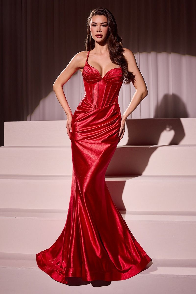 CC2397 - GLITTER DUSTED FITTED STRETCH SATIN GOWN
