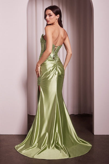 KV1116 - FITTED STRAPLESS LACE & SATIN GOWN