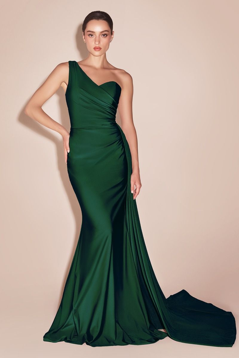 PT004   ONE SHOULDER STRETCH SATIN GOWN